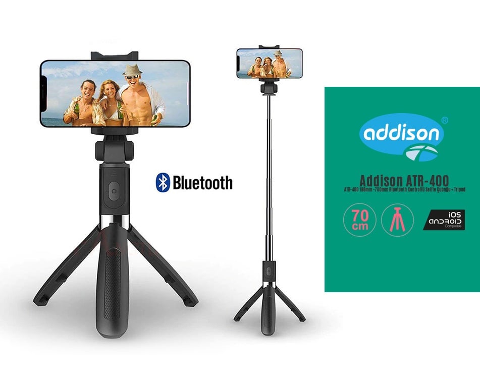 Addison ATR-400 186mm -700mm Bluetooth Kontrollü Selfie Çubuğu + Tripod